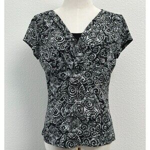 Perseption Concept Geometric Swirl V Neck Top Black White Babydoll Y2K 90s Mod